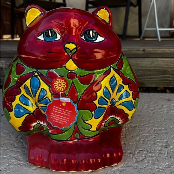 Real Mexican pottery purchased at Nogales MX 
Colorful Ceramic Cat  planter - Picture 1 of 9